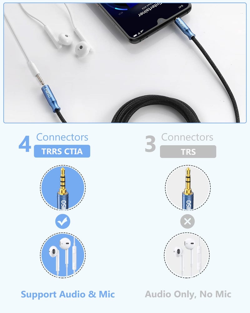MillSO 3.5mm Headphone Extension Cable Nylon Braided (8 FT/2.4 M) 4 Pole TRRS Male to Female Stereo Aux Audio Extension Cable for PC Smartphone Speaker or More Devices - [Seablue Young Series] - Image 4